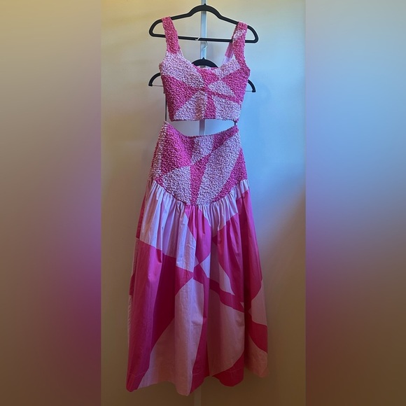 NEW S/W/F Mottled Skirt Set Sz L Pink Smocked Sold at Free People - Picture 3 of 11